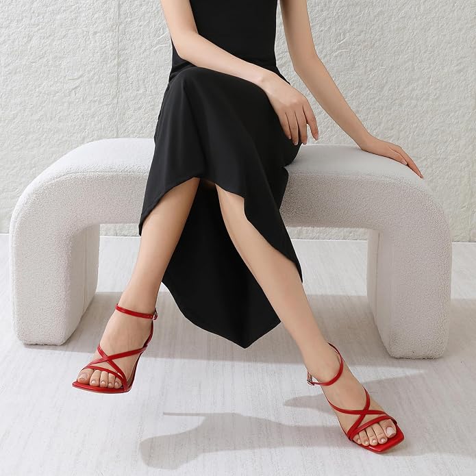 Mostrin Strappy Heels for Women Square Open Toe Lace Up Heeled Sandals Ankle - Image 5