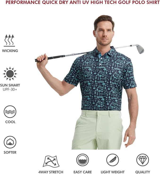 Golf Shirts for Men Dry Fit Short Sleeve Print Performance Moisture Wicking - Image 5