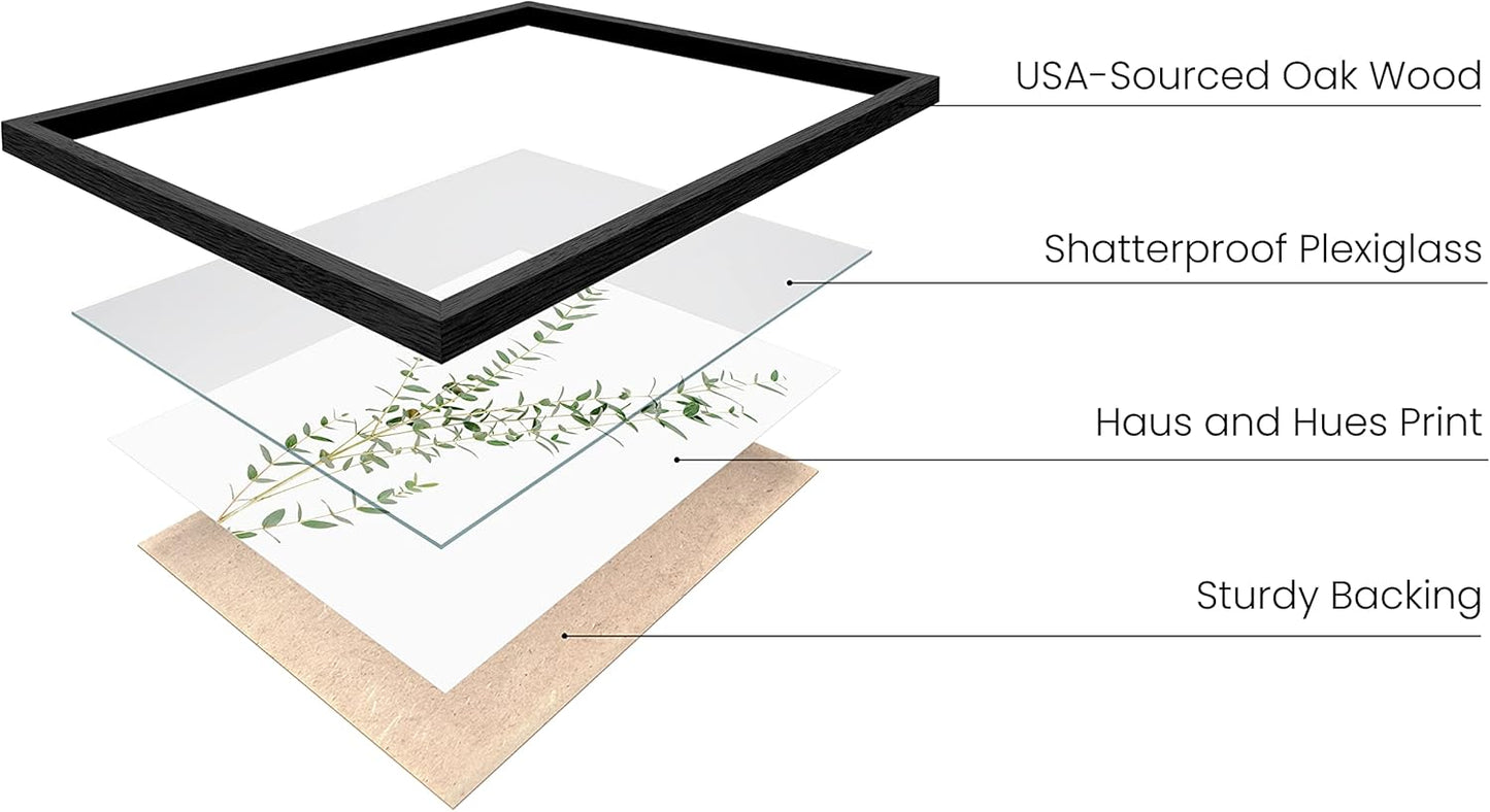 HAUS AND HUES Botanical Plant Wall Art Prints - Set of 4 Plant Wall Decor Prints Floral Kitchen Flower Leaves Wall Art Boho Leaf Eucalyptus Wall Decor Green Botanical Poster Set (11x14, Black Framed)