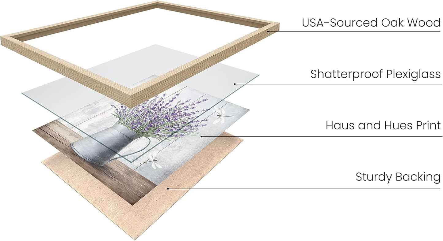 HAUS AND HUES Flower Wall Decor - Set of 4 Floral Wall Art, Framed Flower Painting, Floral Pictures for Kitchen, Bedroom, Living Room (16x20, Beige Frame)