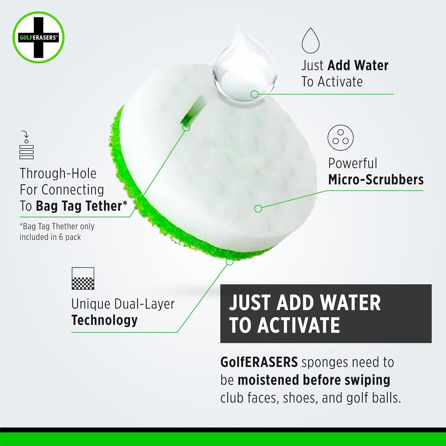 Instant Golf Eraser, Premium Dual-Sided Sponge for Cleaning Clubs, Shoes & Golf Balls - Golf Club Cleaner, Golf Ball Cleaner, Golf Club Groove Cleaner, 12 Pack Refill, Bag Tether NOT Included