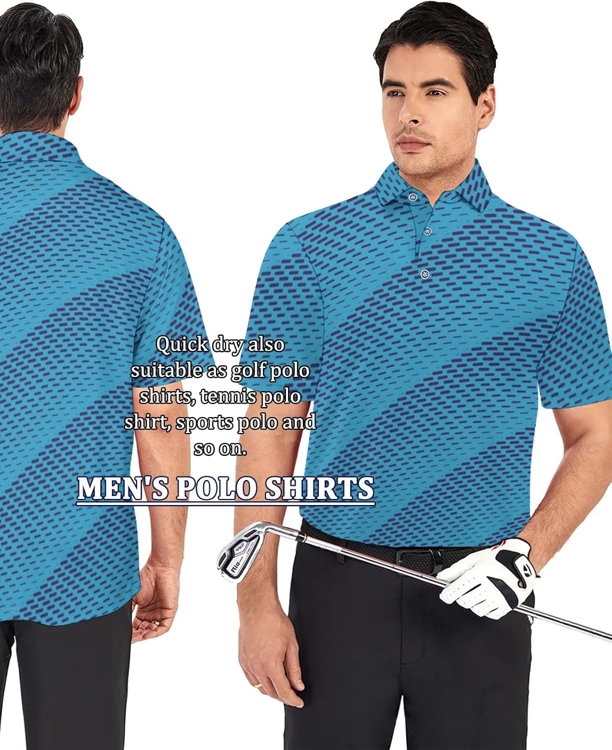 Hodaweisolp Golf Shirts for Men Dry Fit Print Moisture Wicking Performance Short Sleeve Polo Shirt