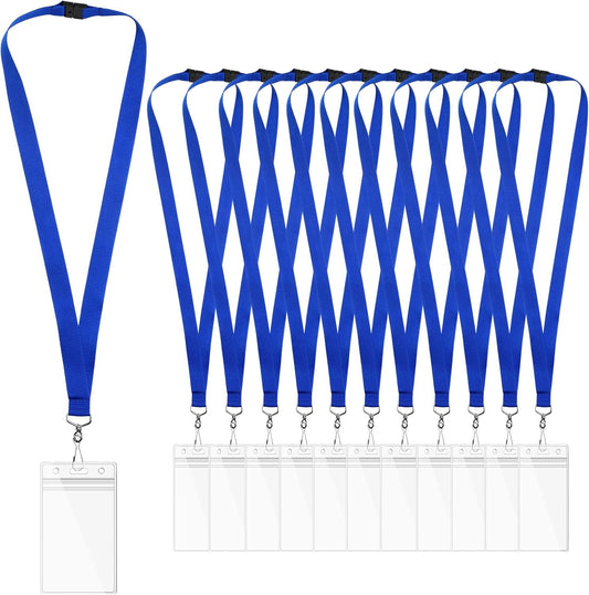 12-Pack Blue Breakaway Lanyards with Waterproof Badge Holders, Polyester Neck Straps for ID Cards, Events, Office, and Schools
