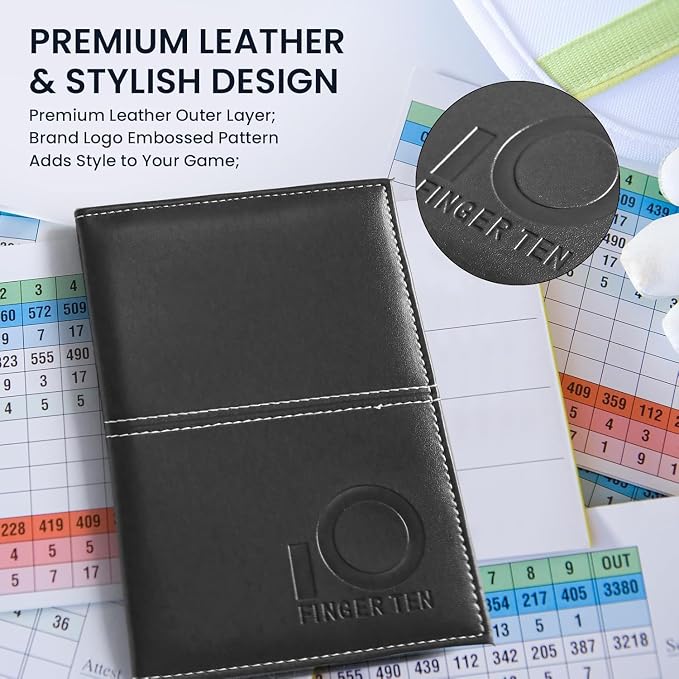 FINGER TEN Golf Scorecard Holder Leather Yardage Books Cover Lucky Clover - Image 3