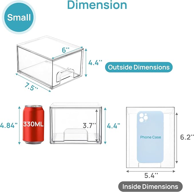 Vtopmart 8 Pack Small Clear Stackable Storage Drawers, Acrylic Bathroom Makeup - Image 2