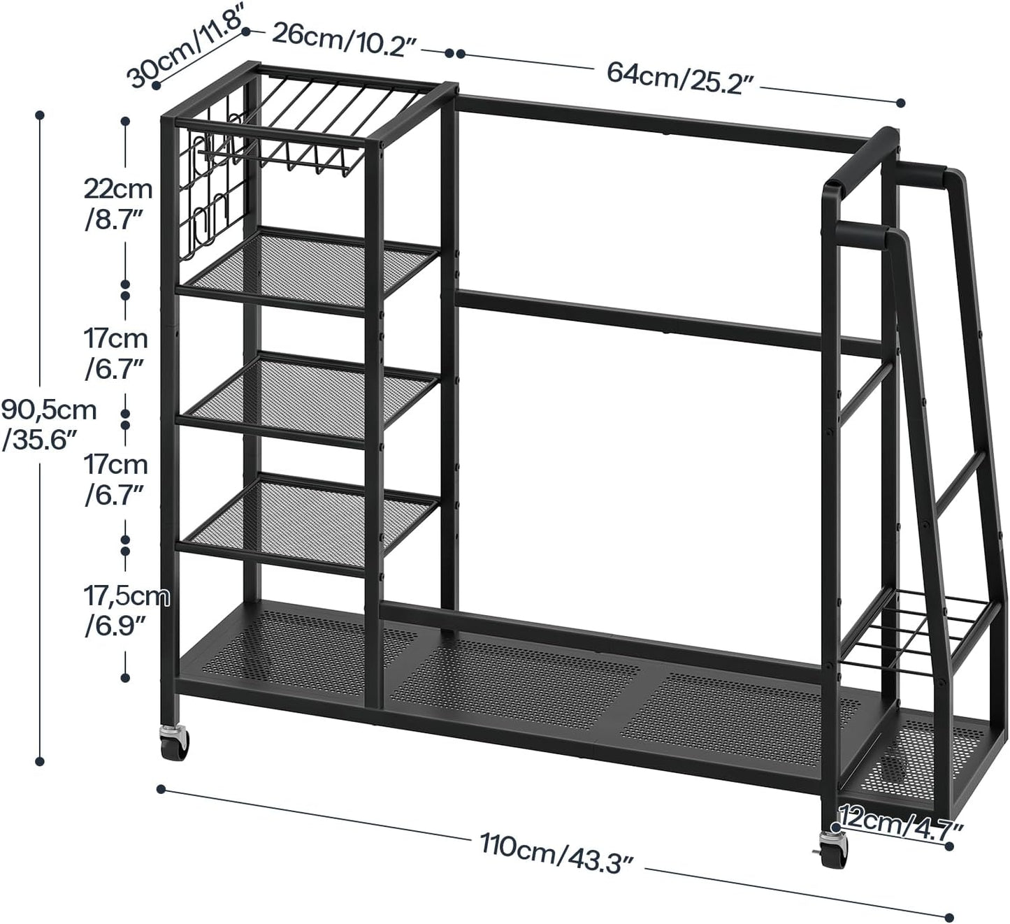 HOOBRO Golf Bag Storage Garage Organizer, Golf Bag Storage Stand Fits 2 Golf Bags and Golf Equipment Rack with Wheels, Extra Storage Rack for Garage, Club, Basement, Black BK49CJ01