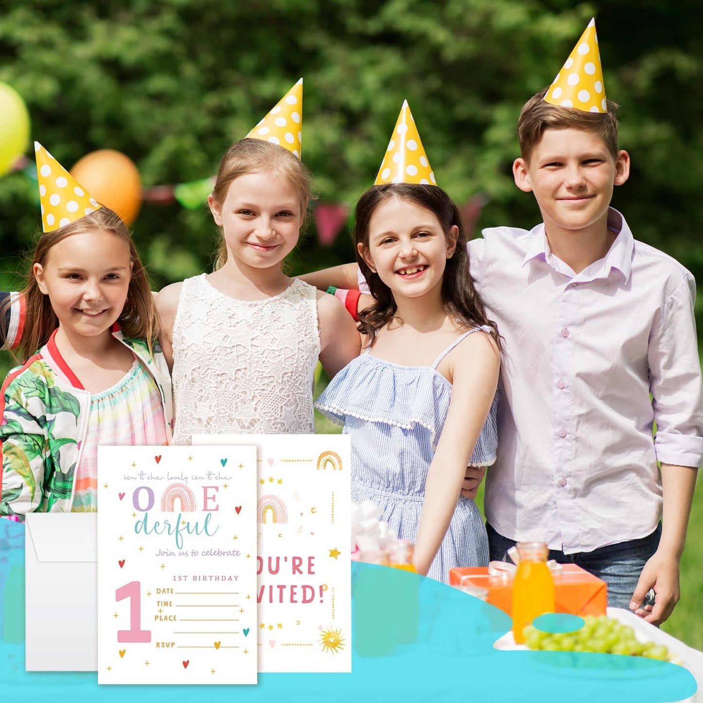 1st Birthday Invitations, Rainbow Party Invitations, 20 Double-Sided Fill In Invitation with Envelopes for Boys Girls, Invitations Cards for Birthday Party Decorations Favor - 10