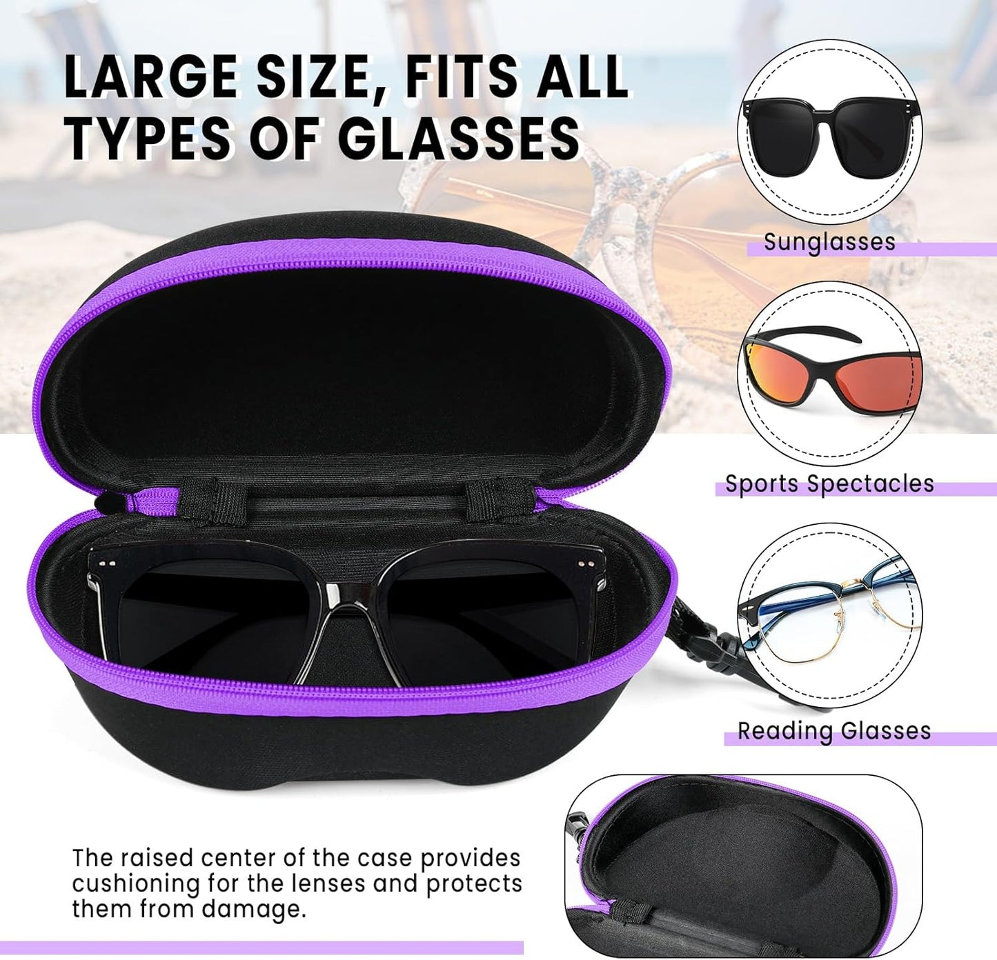 INNOLIFE Zipper Hard Shell Sunglasses Cases, Portable Travel Eyeglasses Cases with Plastic Hook for Men Women