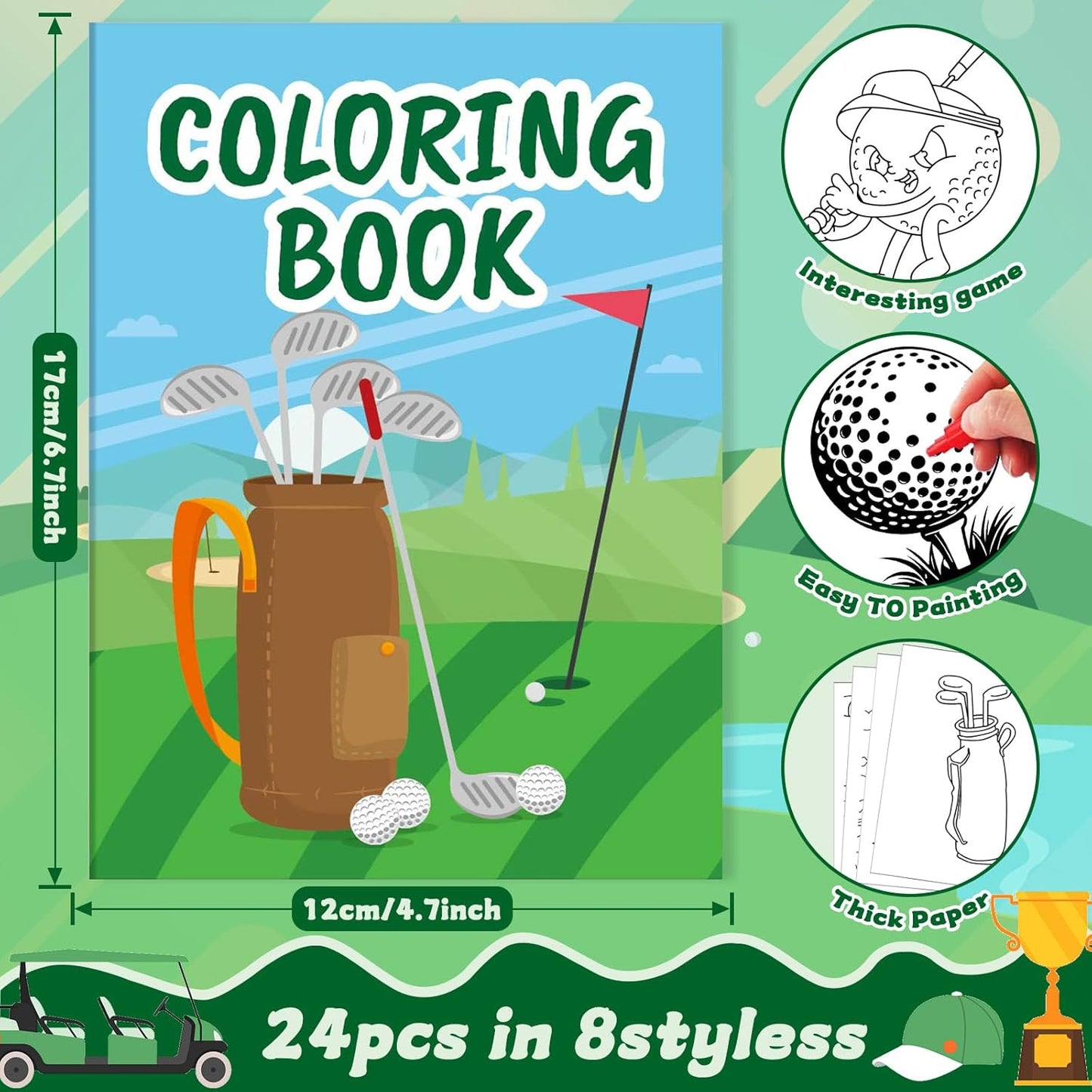 24Pcs Golf Coloring Books for Kids Golf Ball Sports Party Favors Activity Books Bulk with Pens for Boys Birthday Party Goodie Bag Stuffers Gift Classroom Reward