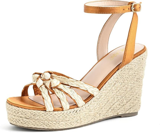 Open Toe Wedge Sandals for Women Espadrilles Platform Braided Strappy Sandals by SICARE