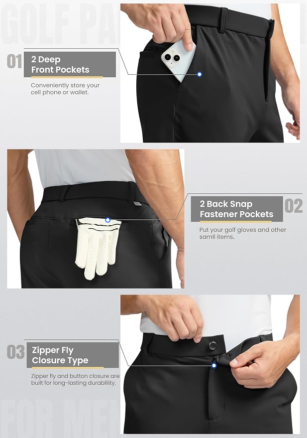 Soothfeel Men's Fleece Lined Pants 30"/32"/34" Golf Work Dress Pants Casual - Image 4