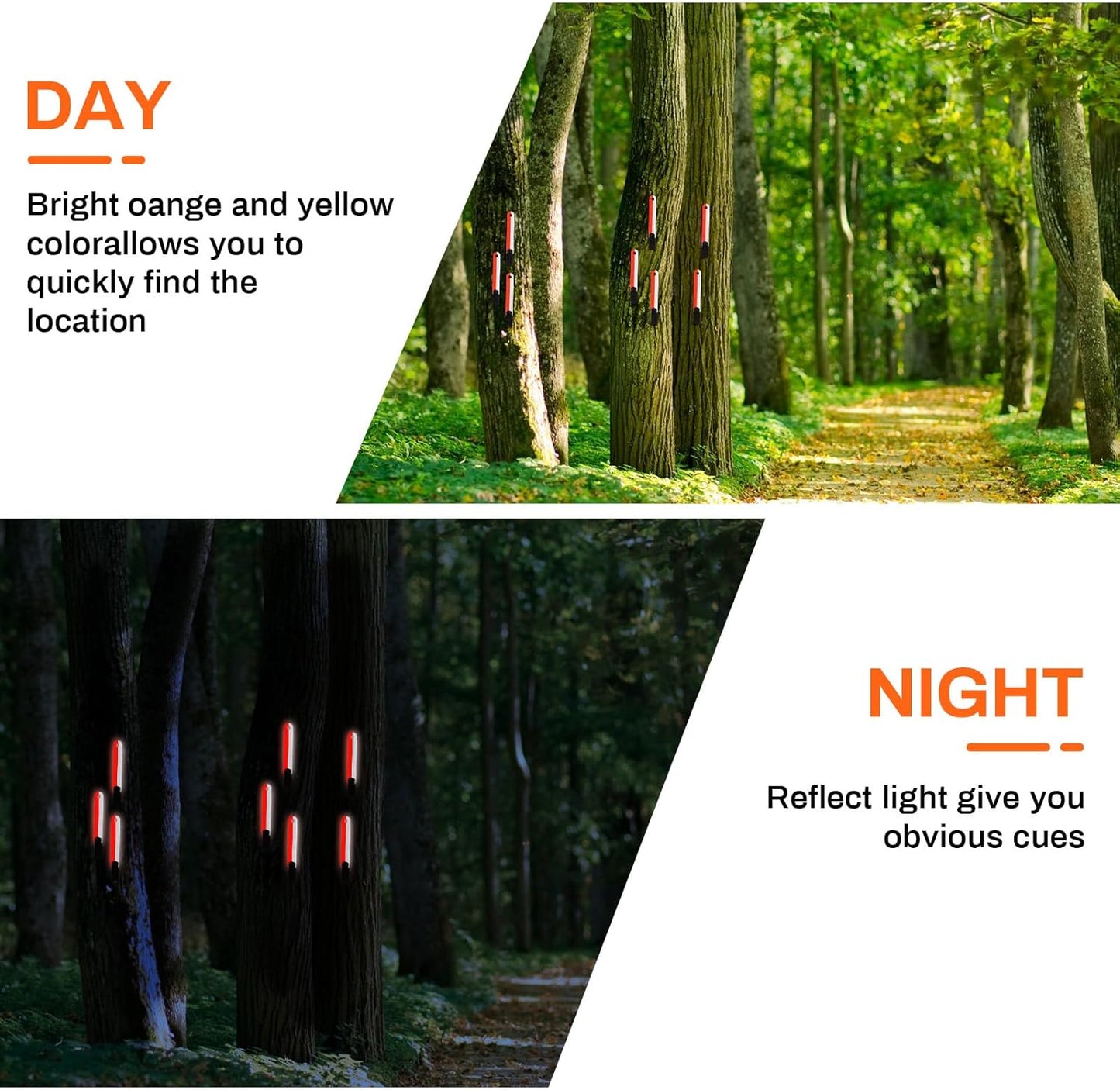 24/48/72/96/120 Pcs Trail Markers for Hunting Reflective Trail Markers High Visibility Glow Tree Reflector Tags with Clip for Tree Stand Hunting Hiking Camping