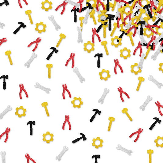 150pcs Construction Confetti, Tools Table Confetti, Black Glitter Wrench Gear hammer Table Scatter for Boy Men, Repair Tools Themed Birthday Party Decoration