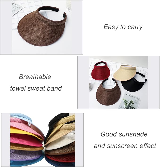 Cloth Covered Slip-On Visor for Women, Adjustable Cap Sports Sun Visors for Men - Image 5