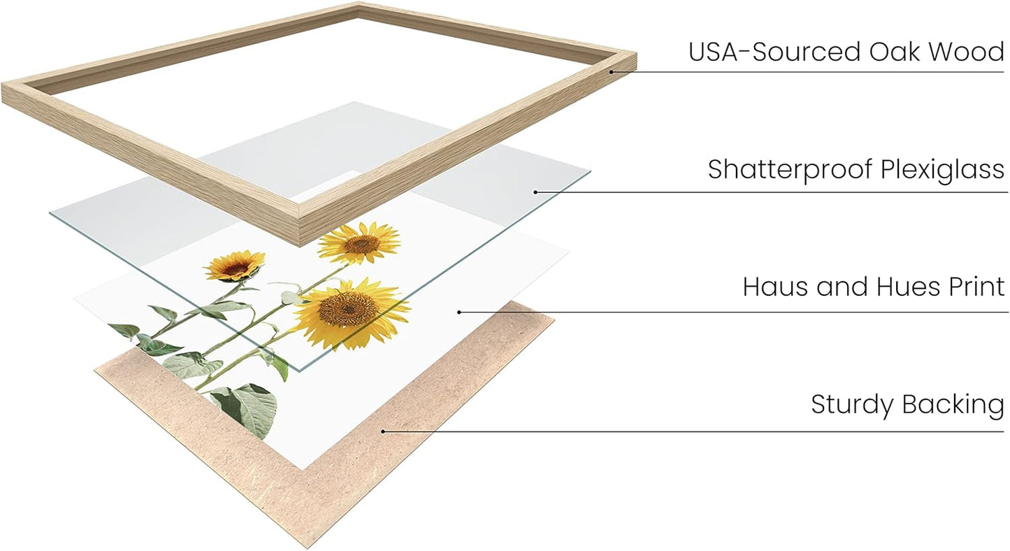 HAUS AND HUES Sunflower Wall Art Set of 4 - Posters and Paintings for Bedroom, Kitchen, Yellow Wall Decor (Beige Frame, 11x14)