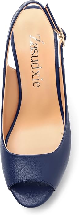 Womens Peep Toe Wedge Heels Matte Fashion Cork Slingback Pumps Platform Wedge - Image 3