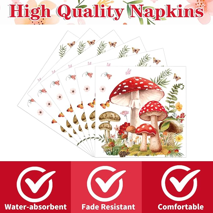 Mushroom Party Napkins Decorations, Fairy Tale Party Disposable Paper Napkins - Image 2