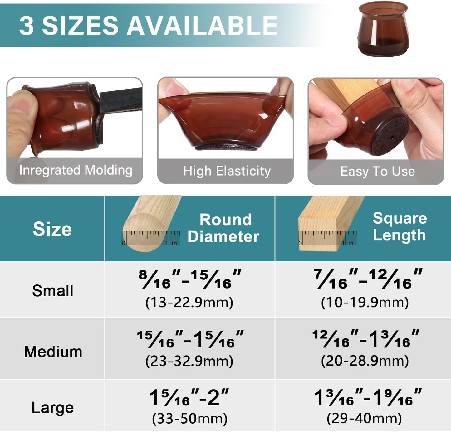 24 Pcs Chair Leg Floor Protectors Round, Silicone Felt Furniture Leg Pads Caps Covers for Hardwood Floors (Fit 15/16" to 1-5/16")