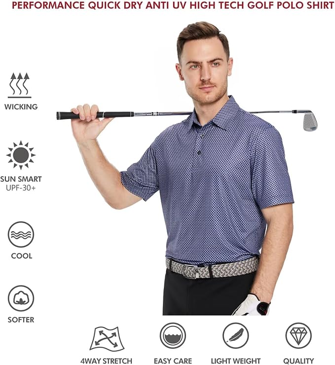 Golf Shirts for Men Dry Fit Short Sleeve Print Performance Moisture Wicking - Image 5