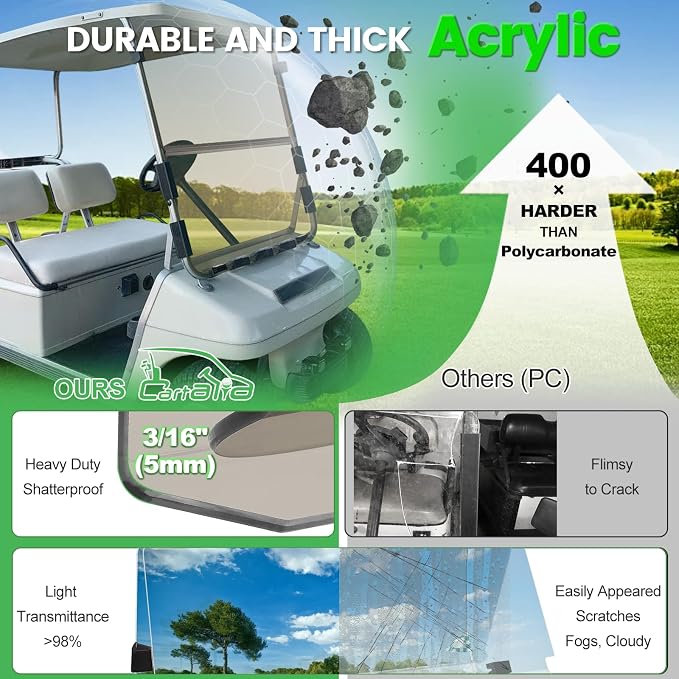 Golf Cart Foldable Windshield 3/16" Only Fits 1982-2000 Club Car DS 1"×1" - Image 5