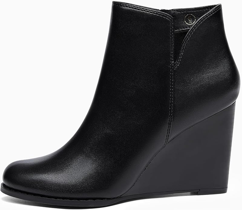 LAICIGO Womens V Cut Wedge Ankle Booties Zip-up Closed Toe Stacked Heel Faux - Image 4