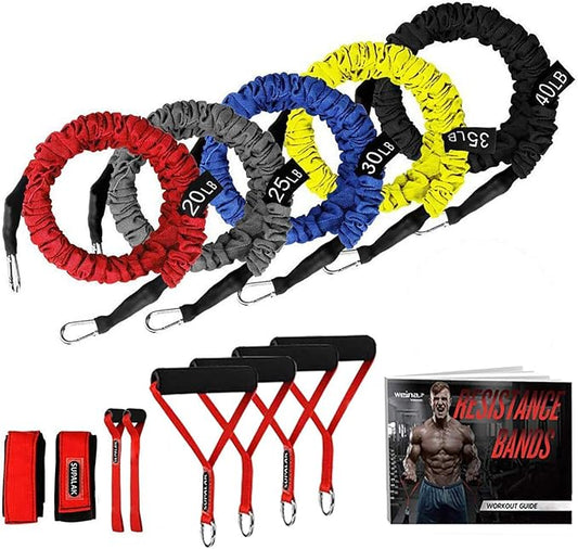 Resistance Bands, 15 Pieces Exercise Elastic Bands Set, 20lbs to 40lbs by SUPALAK