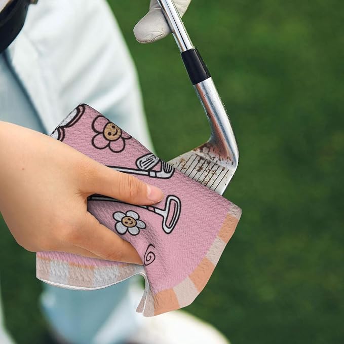 Pink Golf Towel with Carabiner Clip 24"x16" Funny Girls Golf Towels - Image 8