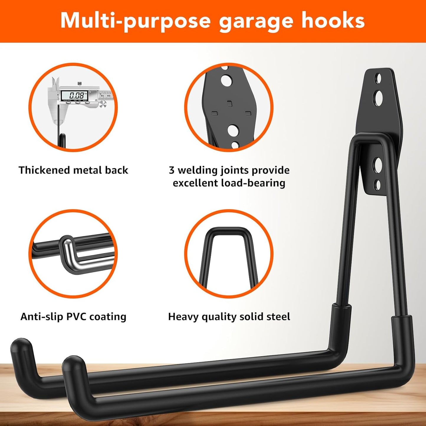 16 Pack Garage Hooks with Anti-Slip Coating Heavy Duty Wall Mount Hooks for Garage Storage and Hanging Hoses Bike Garden Tools Ropes etc