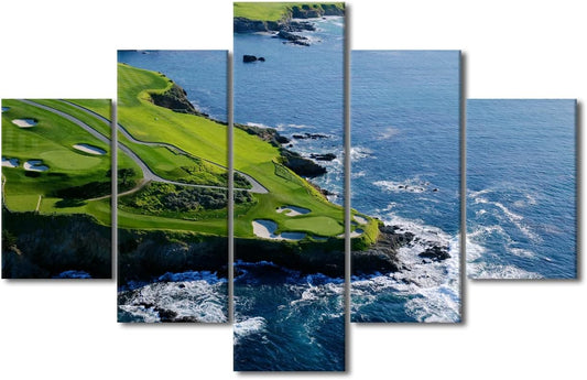 5 Pieces California Wall Art Pebble Beach Golf Course Giclee Printing Canvas Artwork Wall Decor Modern Canvas Home Decor for Living Room Bedroom Home Office Decorations Framed Easy to Hang - 60"Wx40"H