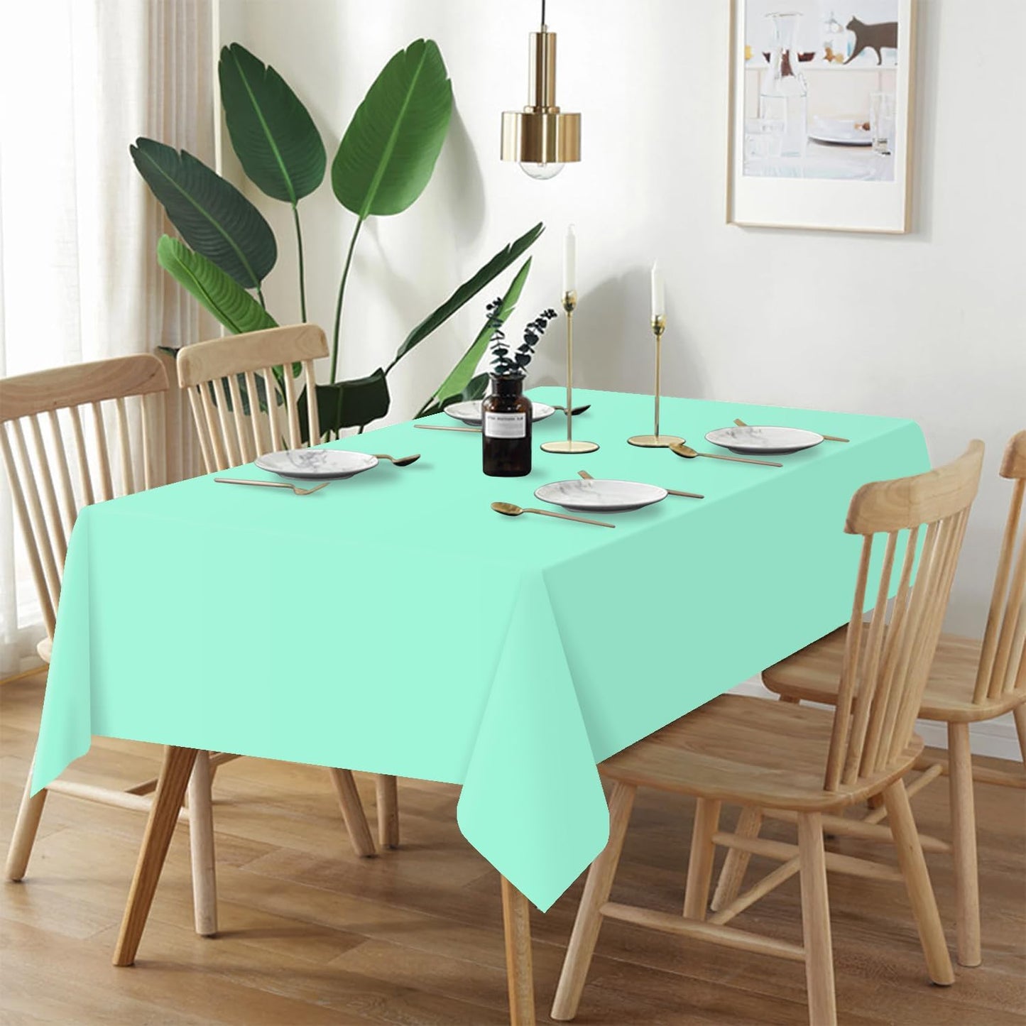QIKSION 6 Pack Fresh Mint Plastic Tablecloths, Rectangular, 54 x 108 Inches, Mint Green, Perfect for Parties, Bridal Shower, Birthday, Engagement, Wedding