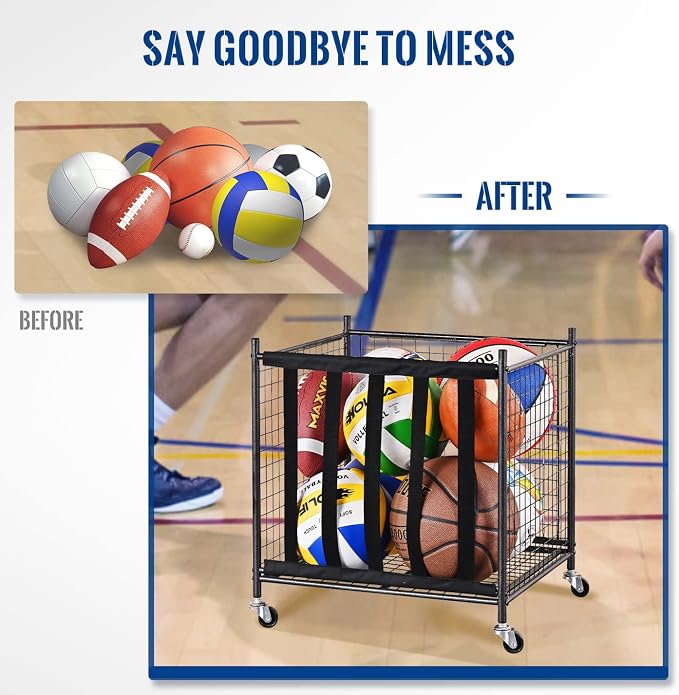 Mythinglogic Rolling Ball Storage Cart, Sports Equipment Storage Organizer - Image 6