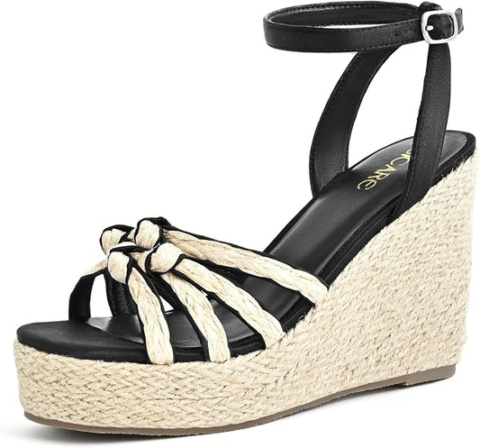 Open Toe Wedge Sandals for Women Espadrilles Platform Braided Strappy Sandals by SICARE