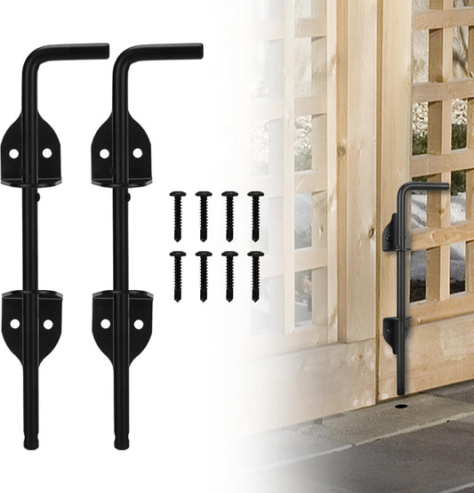 12" Heavy Duty Cane Bolt, Double Gate Latch with Black Finish, 2 Way Gate Drop Rod for Wood PVC Vinyl Metal Fences Gates, Double Doors-2 Pack