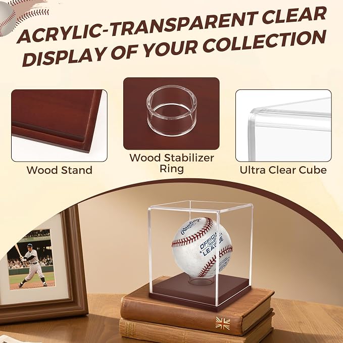 Baseball Display Case, UV Protected Clear Acrylic Cube Golf Ball Display Holder - Image 2