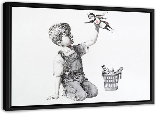 Banksy Super Nurse Hospital Canvas Art Wall Art Home Decor - Various Sizes (45in x 30in Modern Black Framed)