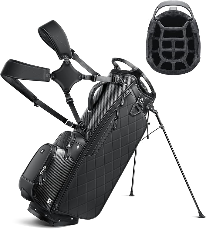 14 Way Golf Stand Bag, Full Length Dividers PU Leather Golf Bag by RIOROO
