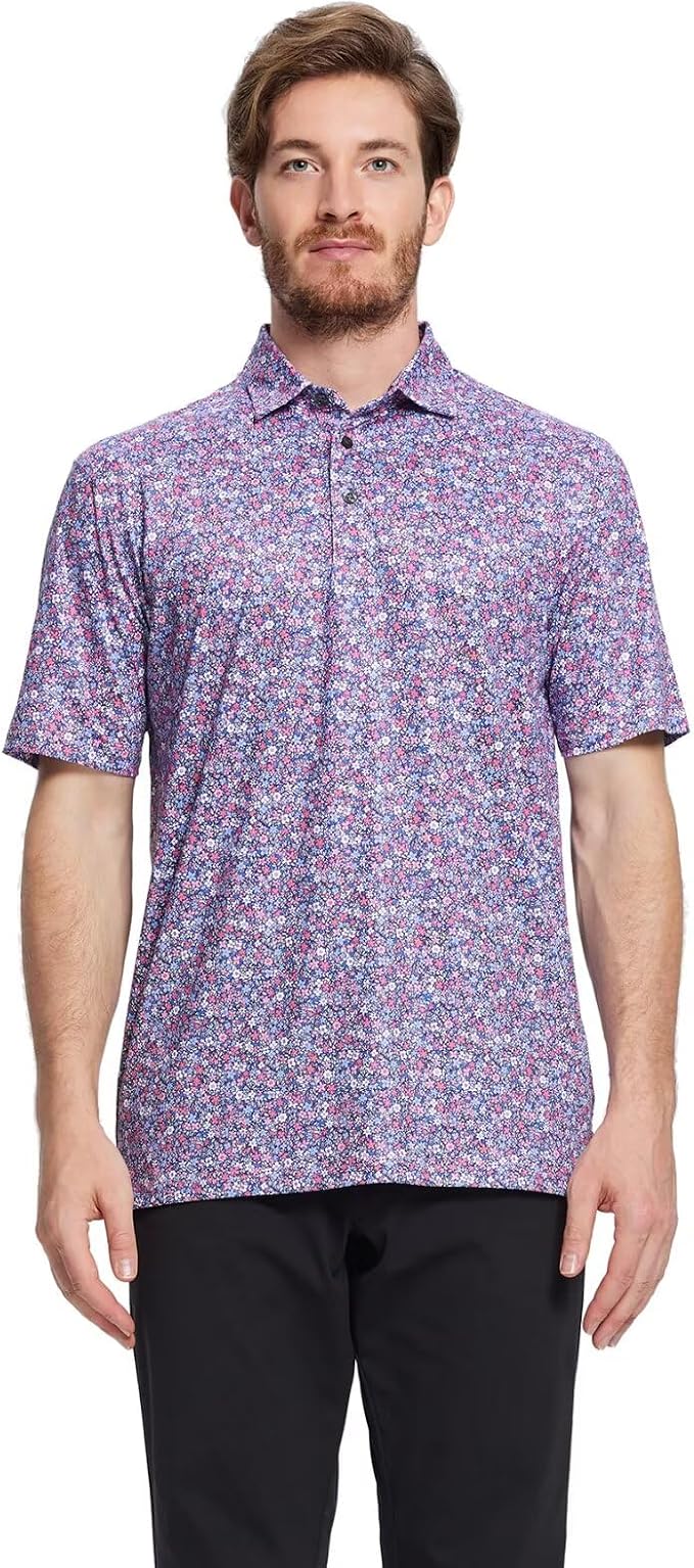 Golf Shirts for Men Dry Fit Short Sleeve Print Performance Moisture Wicking - Image 2