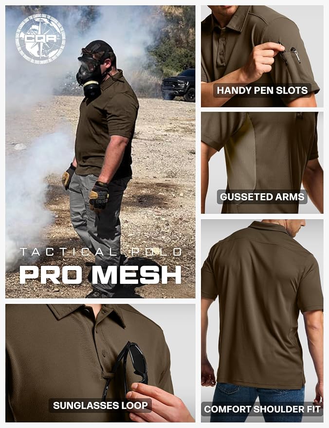 CQR Men's Polo Shirts, Tactical Short Sleeve Golf Performance Shirts, - Image 6