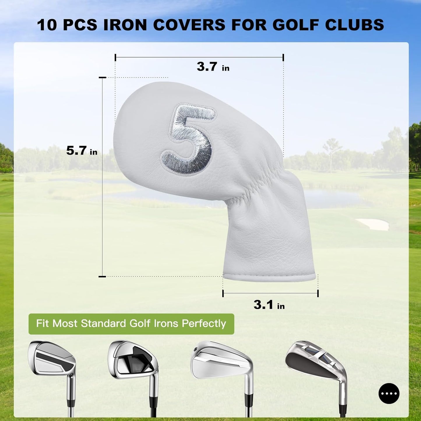 10 Pcs Iron Covers for Golf Clubs, Premium PU Leather Golf Iron Covers with Embroidered Big Numbers, Fits Most Iron Clubs and Hybrid Irons, Easy On and Off