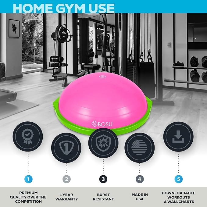 Bosu Balance Ball Exercise Trainer, Home Gym Equipment w/ Guided Workouts & Pump - Image 4
