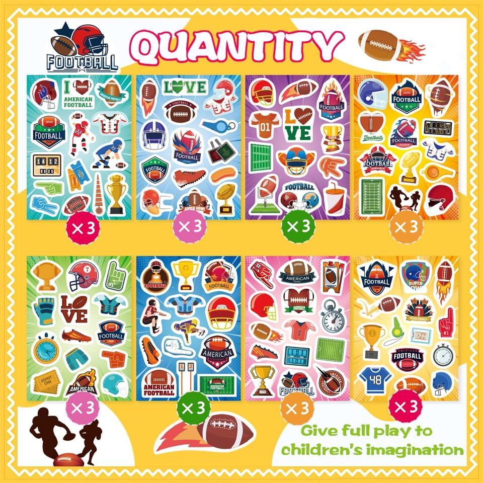 216PCS American Football Stickers, Rugby Theme Stickers Non-Repeating, Rugby Team Fans, Football Bowl Sports Football Party Favors Decorations