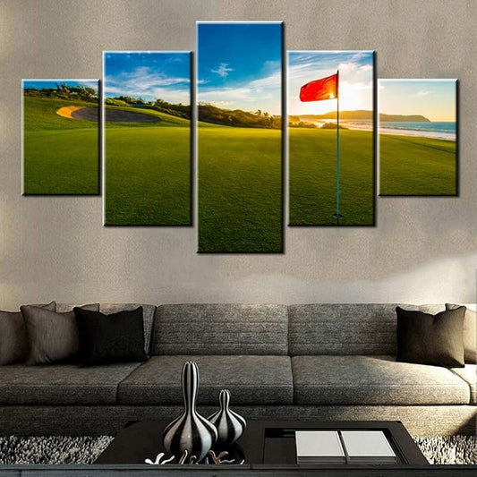 Living Room Decorations for Wall Golf Course Pictures Red Flags Paintings by TUMOVO