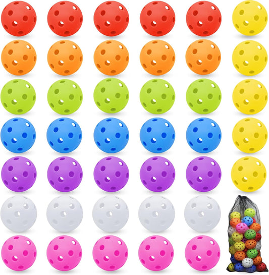 40 Pack 8 Colors Plastic Baseball Practice Balls, Lightweight Hollow Soft Balls for Hitting Pitching Batting Training Indoor & Outdoor Sport with a Drawstring Bag
