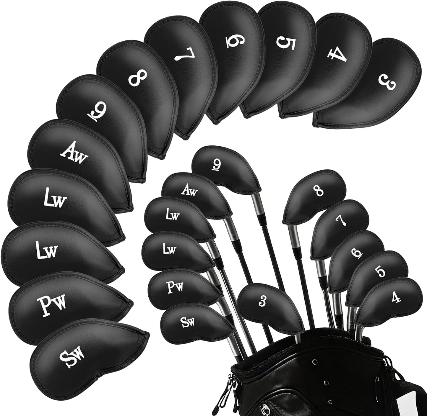 12 Pcs Golf Iron Covers Set - Synthetic Leather Golf Iron Head Covers for Clubs Fit Most Brands