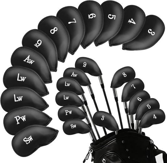 12 Pcs Golf Iron Covers Set - Synthetic Leather Golf Iron Head Covers for Clubs Fit Most Brands