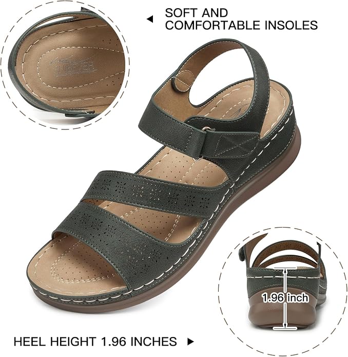 SHIBEVER Women's Wedge Sandals Platform: Comfortable Dressy Arch Support Ankle - Image 3