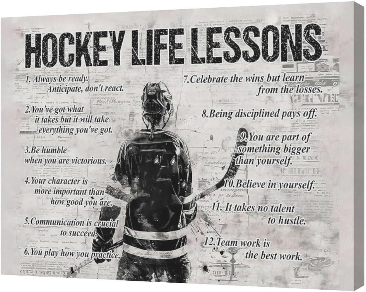 Hockey Sports Wall Art Hockey Life Lessons Wall Decor Hockey Sign Retro Poster Boy Men Motivational Decorations Canvas Print Painting Artwork for Bedroom Bathroom Living Room Gym 20"x16"
