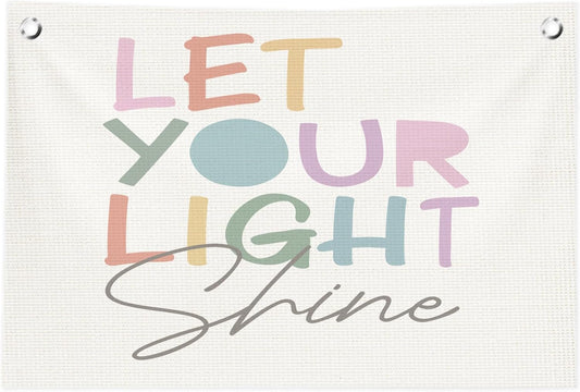 Boho Classroom Wall Decor,Let Your Light Shine Wall Art,Christian Bible Verse Positive Affirmation Canvas Banner Flags for Classroom Homeschool Preschool Elementary,30x20 Inch
