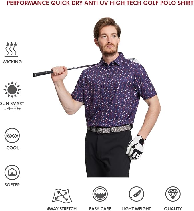 Golf Shirts for Men Dry Fit Short Sleeve Print Performance Moisture Wicking - Image 5
