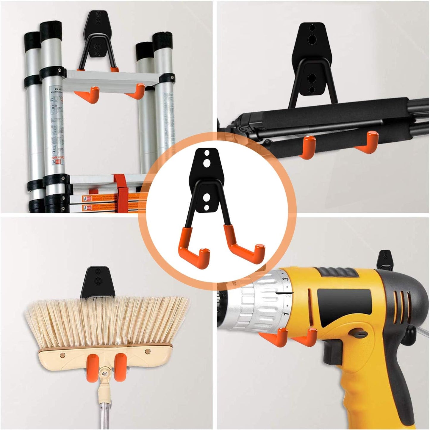 GXF Steel Garage Storage Utility Double Hooks, Heavy Duty Hangers Wall Mount Holder J Hook Garage Organizer for Power Tools, Bikes, Ladders, Ropes, Hoses, Bulk Items Storage